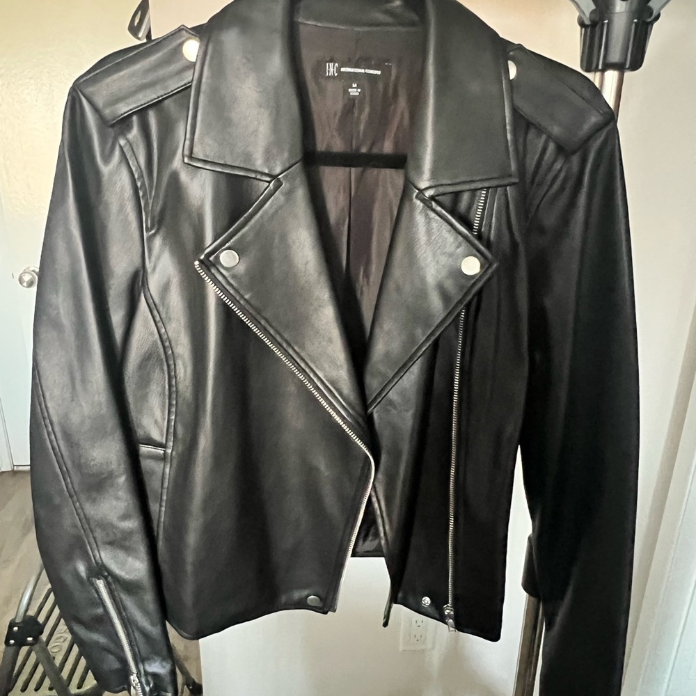 INC International Concepts Black Leather Moto Jacket